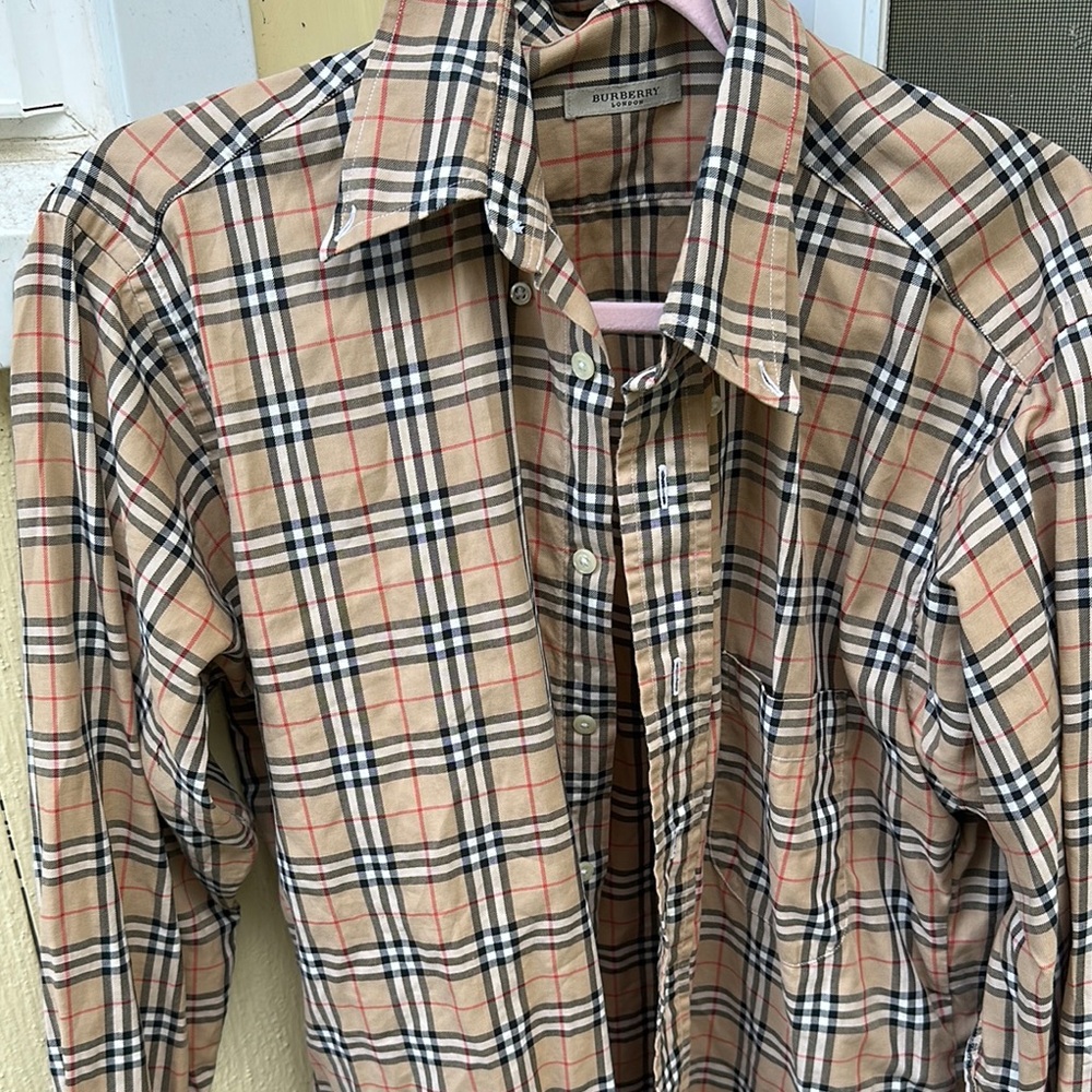 Burberry Cream and Black Casual Button Down Shirt, men’s